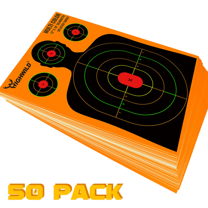 Load image into Gallery viewer, Silhouette Splatter Paper Targets - Splash Effect of Multiple Colors - 12x18 Inch