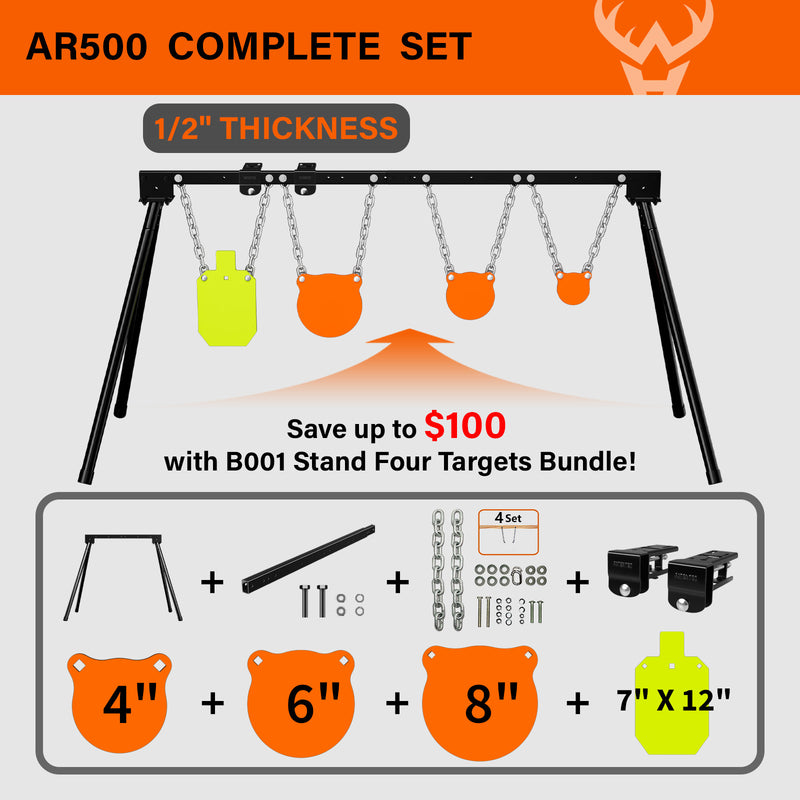 Load image into Gallery viewer, Adjustable Target Stand + Mounting Kit + 1/2" Thick 4", 6", 8" Gongs, 7" X 12"Torso