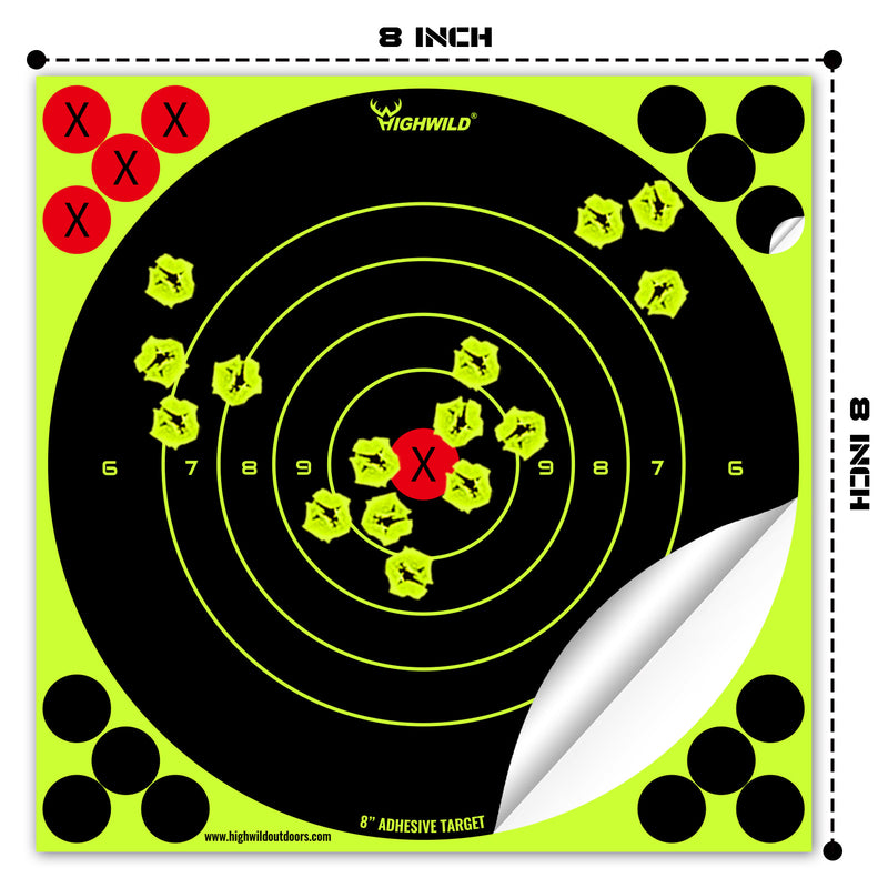Load image into Gallery viewer, 8” Stick Splatter Adhesive Bullseye Bright Fluorescent Yellow Shooting Targets - 50 Pack