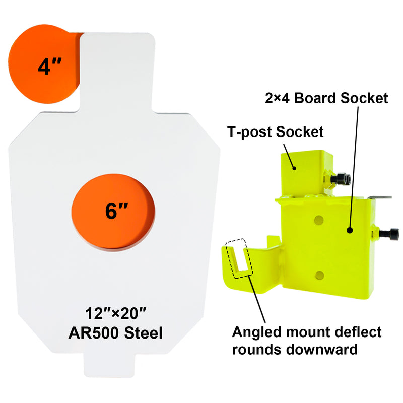 Load image into Gallery viewer, AR500 Steel Hostage Target 12" x 20" x 1/2" Armored Steel Bullseye Reactive Target with 2X4 & T-Post Bracket