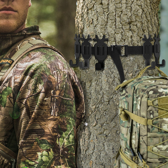 Treestand Strap Gear Hangers for Hunting Gears Bow - 5 Hooks Set (Black)