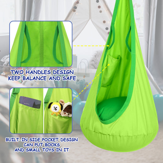 Kids Pod Swing Seat Child Hanging Hammock Chair with Inflatable Pillow - Green