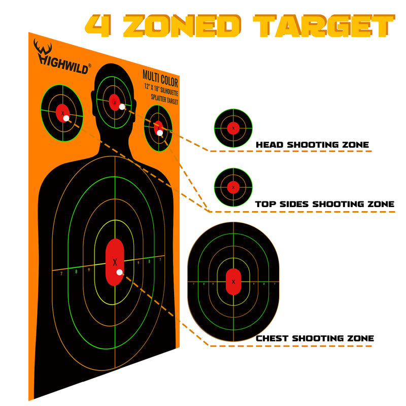Load image into Gallery viewer, Silhouette Splatter Paper Targets - Splash Effect of Multiple Colors - 12x18 Inch