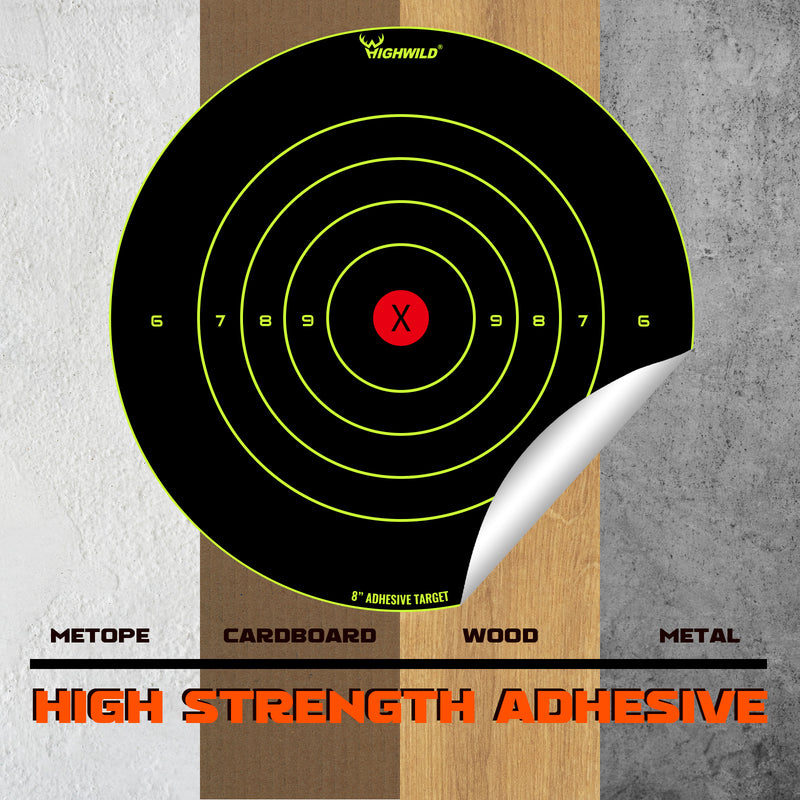 Load image into Gallery viewer, 8” Stick Splatter Adhesive Bullseye Bright Fluorescent Yellow Shooting Targets - 50 Pack