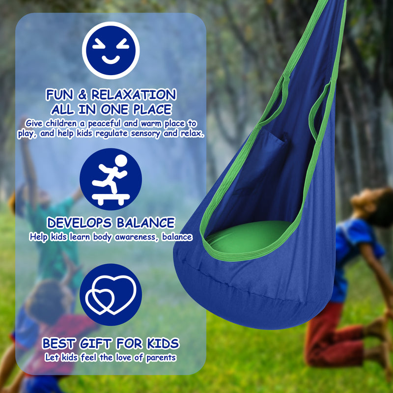 Load image into Gallery viewer, Kids Pod Swing Seat Child Hanging Hammock Chair with Inflatable Pillow - Blue and Green
