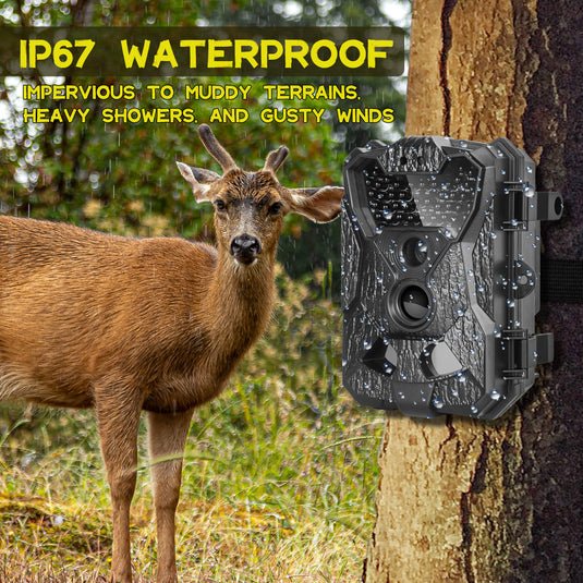 Trail Game Camera 32MP 1080P with Night Vision - IP67 Waterproof Hunting Cam for Wildlife Monitoring