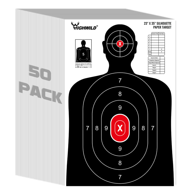 Load image into Gallery viewer, Shooting Range Silhouette Paper Target - 23X35 Inches (50 Pack, White & Black)