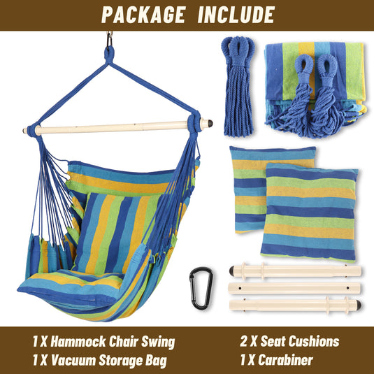 Hanging Hammock Chair with Cushions - Blue & Green