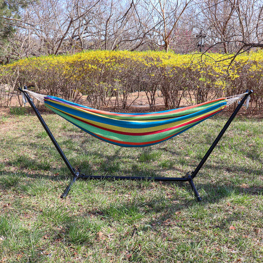 Double Hammock with Space Saving Steel Stand (Blue/Purple)