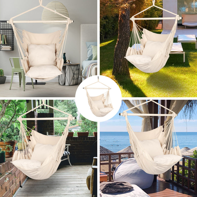 Load image into Gallery viewer, Hanging Hammock Chair with Cushions - Beige
