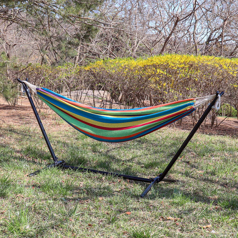 Load image into Gallery viewer, Double Hammock with Space Saving Steel Stand (Blue/Purple)
