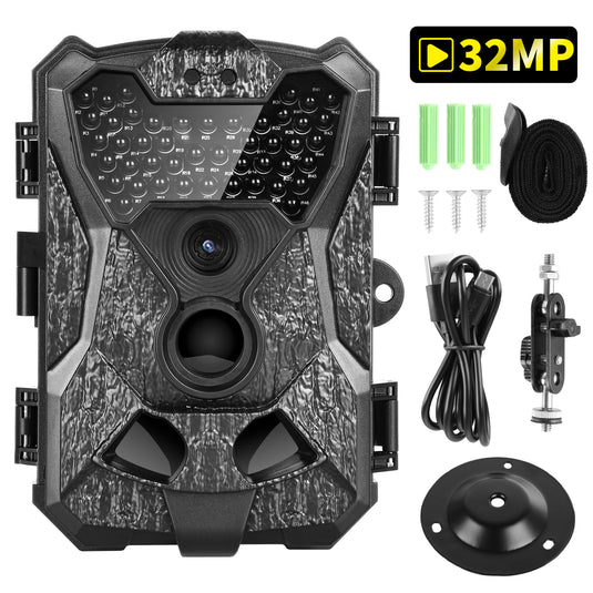Trail Game Camera 32MP 1080P with Night Vision - IP67 Waterproof Hunting Cam for Wildlife Monitoring