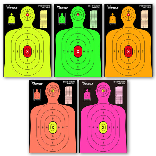 23X35 Inch Shooting Range Silhouette Paper Target - 5 Fluorescent Colors