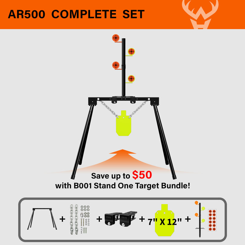 Load image into Gallery viewer, 3/8&quot; AR500 Steel Targets System 7&quot;x 12&quot; Silhouette  with Stand and .22 Rimfire Dueling Tree
