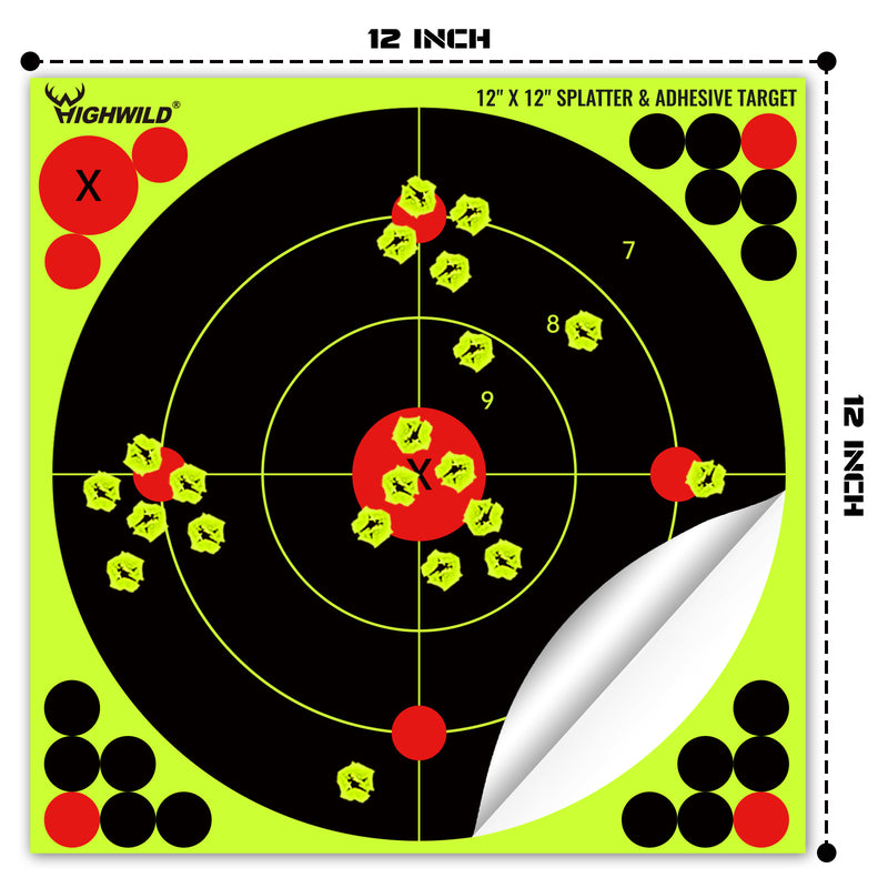 Load image into Gallery viewer, 12X12 Inch Splatter Adhesive Bullseye Fluorescent Yellow Shooting Target Stickers
