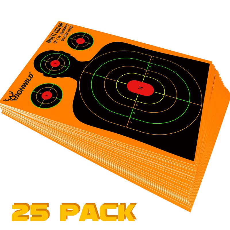 Load image into Gallery viewer, Silhouette Splatter Paper Targets - Splash Effect of Multiple Colors - 12x18 Inch
