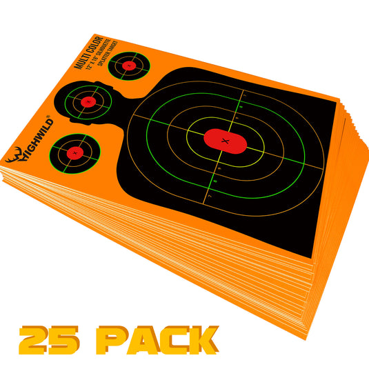 Silhouette Splatter Paper Targets - Splash Effect of Multiple Colors - 12x18 Inch