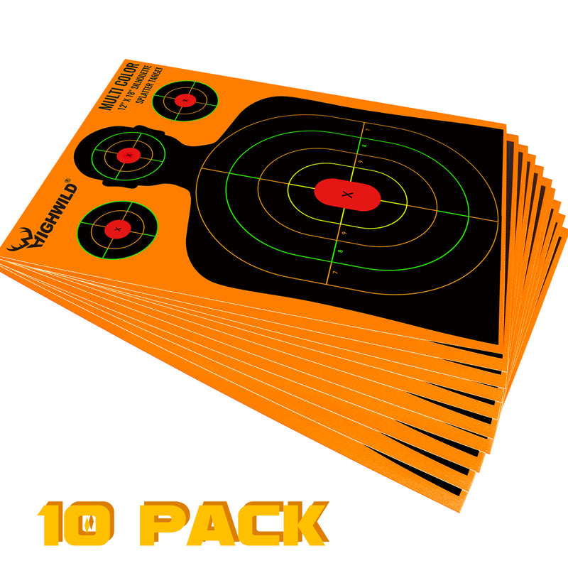 Load image into Gallery viewer, Silhouette Splatter Paper Targets - Splash Effect of Multiple Colors - 12x18 Inch
