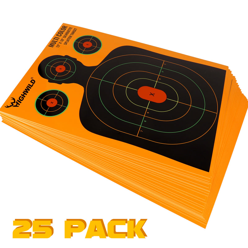 Load image into Gallery viewer, Silhouette Splatter Paper Targets - Splash Effect of Multiple Colors - 12x18 Inch
