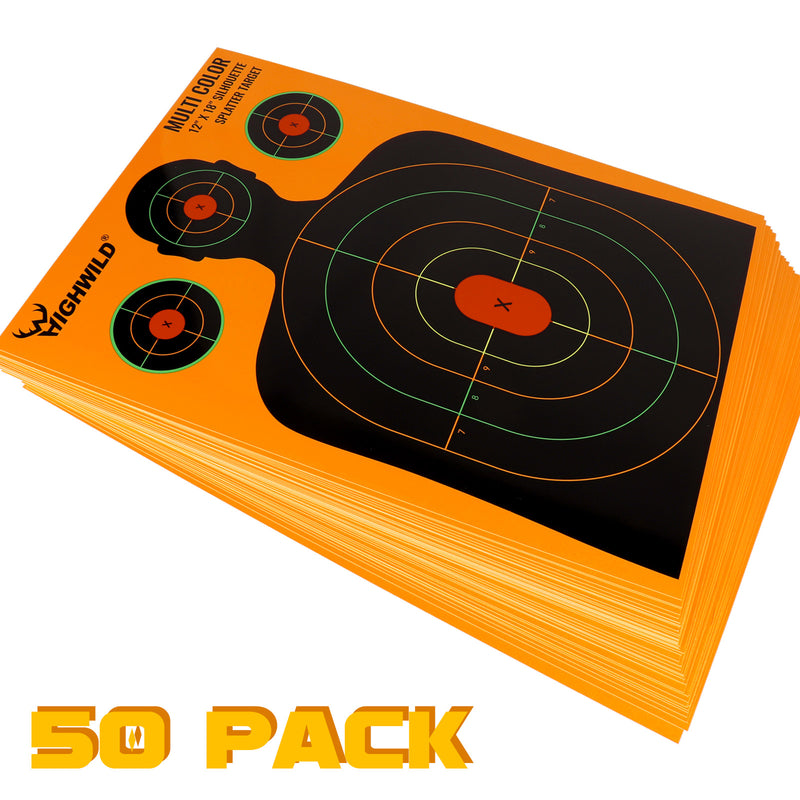 Load image into Gallery viewer, Silhouette Splatter Paper Targets - Splash Effect of Multiple Colors - 12x18 Inch
