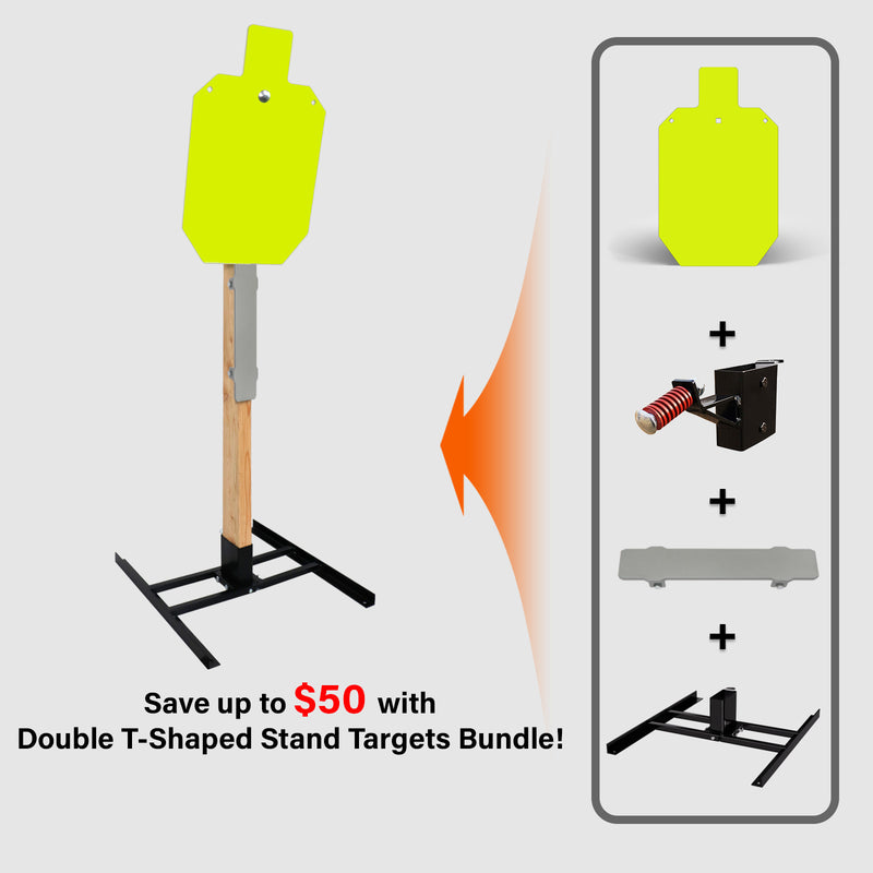 Load image into Gallery viewer, Double T-Shaped Base Stand + 2X4 Target Hanger + 1/2" Thick 12" X 20" Torso Target + Wood Stand Armor Plate
