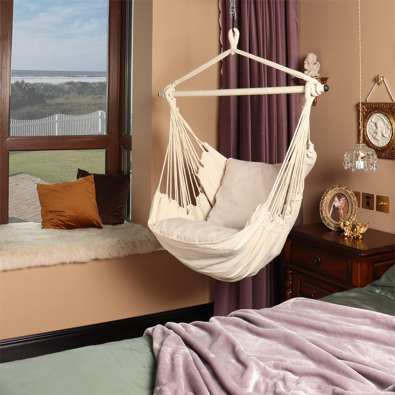 Load image into Gallery viewer, Hanging Hammock Chair with Cushions - Beige
