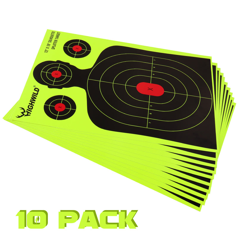 Load image into Gallery viewer, Silhouette Splatter Paper Targets - Splash Effect of Neon Yellow - 12x18 Inch
