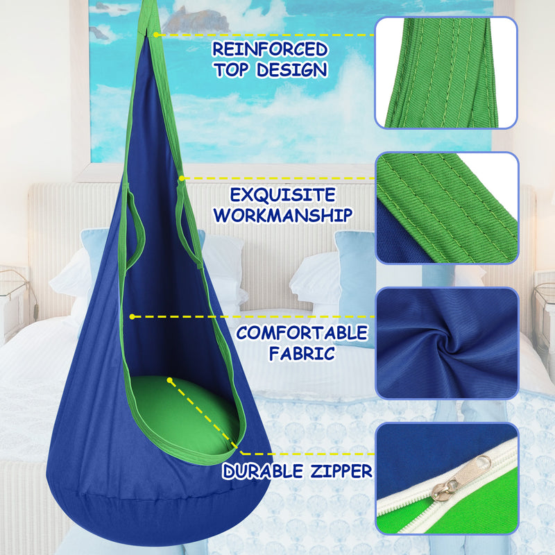 Load image into Gallery viewer, Kids Pod Swing Seat Child Hanging Hammock Chair with Inflatable Pillow - Blue and Green
