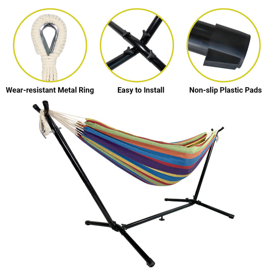 Double Hammock with Space Saving Steel Stand (Blue/Purple)