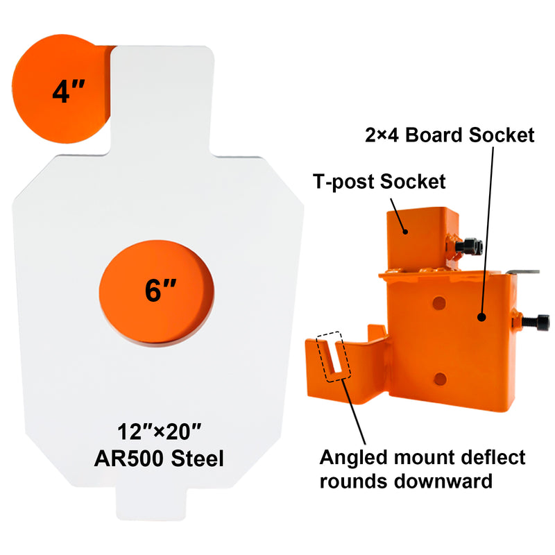 Load image into Gallery viewer, 12&quot; X 20&quot; X 3/8&quot; AR500 Steel Bullseye Hostage Target / Target Mount Bracket
