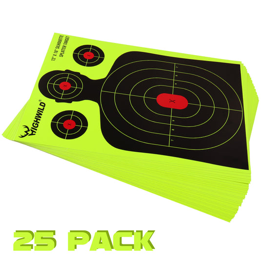 Silhouette Splatter Paper Targets - Splash Effect of Neon Yellow - 12x18 Inch