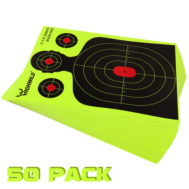 Load image into Gallery viewer, Silhouette Splatter Paper Targets - Splash Effect of Neon Yellow - 12x18 Inch
