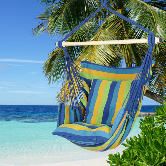 Hanging Hammock Chair with Cushions - Blue & Green