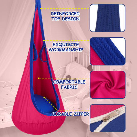 Kids Pod Swing Seat Child Hanging Hammock Chair with Inflatable Pillow - Pink and Blue