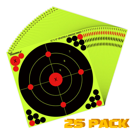 12X12 Inch Splatter Adhesive Bullseye Fluorescent Yellow Shooting Target Stickers