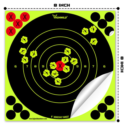 8” Stick Splatter Adhesive Bullseye Bright Fluorescent Yellow Shooting Targets  - 50 Pack