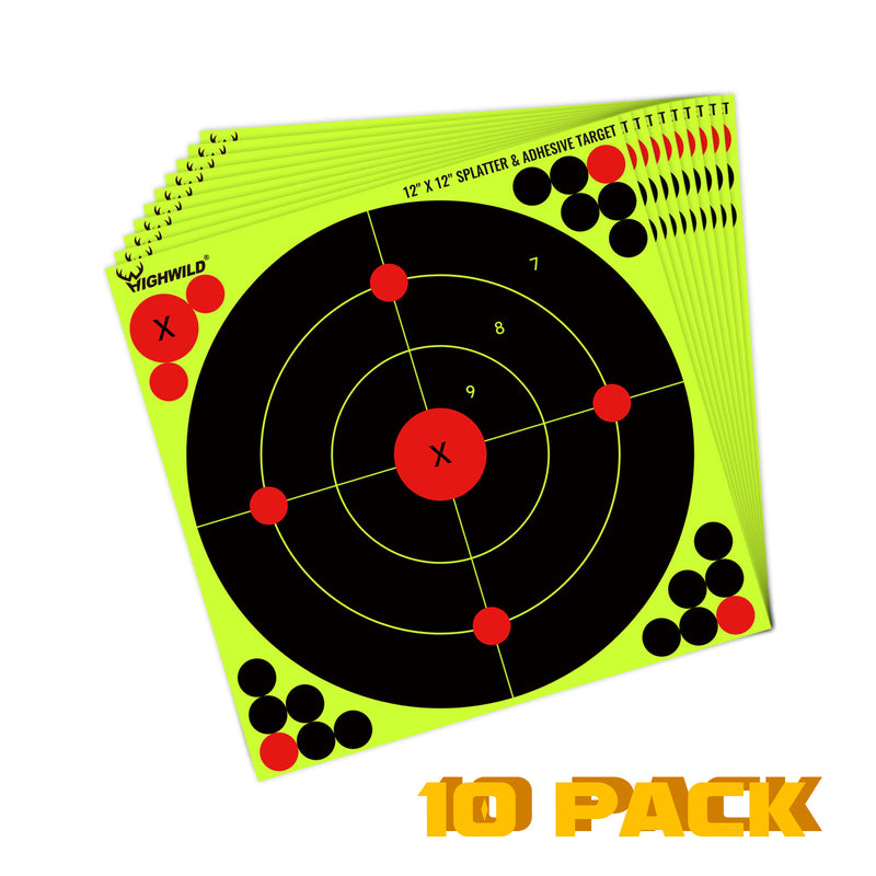 Load image into Gallery viewer, 12X12 Inch Splatter Adhesive Bullseye Fluorescent Yellow Shooting Target Stickers
