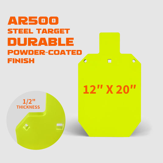 AR500 Steel Shooting Target 1/2 Inch Thick 12" x 20" Silhouette Torso with T-Post Target Holder Mount