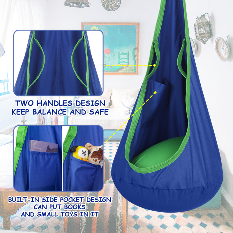 Load image into Gallery viewer, Kids Pod Swing Seat Child Hanging Hammock Chair with Inflatable Pillow - Blue and Green
