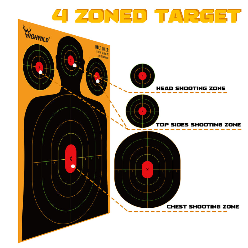 Load image into Gallery viewer, Silhouette Splatter Paper Targets - Splash Effect of Multiple Colors - 18x24 Inch
