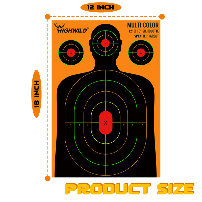 Load image into Gallery viewer, Silhouette Splatter Paper Targets - Splash Effect of Multiple Colors - 12x18 Inch
