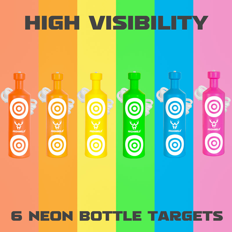 Load image into Gallery viewer, Plastic Shatterproof Bottle Targets for Shooting - 6 Neon Colors with Hanging Rope
