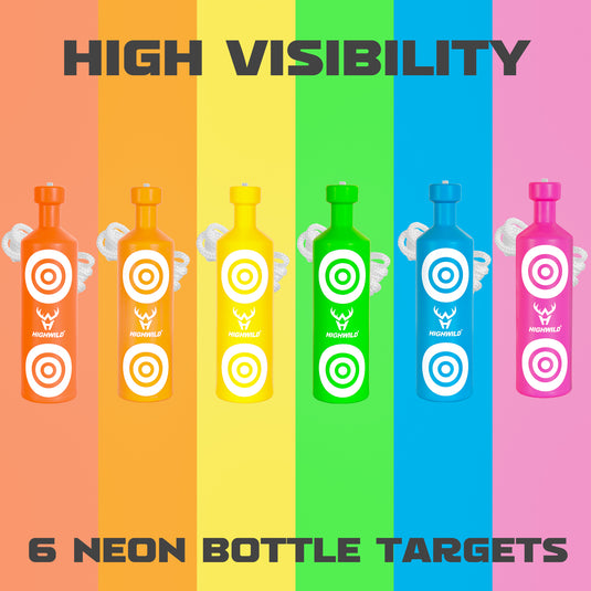 Plastic Shatterproof Bottle Targets for Shooting - 6 Neon Colors with Hanging Rope