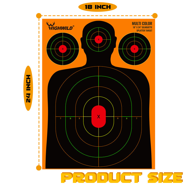 Load image into Gallery viewer, Silhouette Splatter Paper Targets - Splash Effect of Multiple Colors - 18x24 Inch

