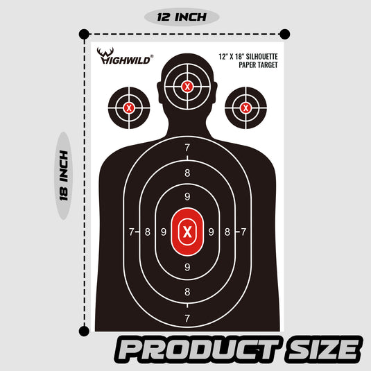 Shooting Range Silhouette Paper Target - 12X18 Inches (50 Pack)