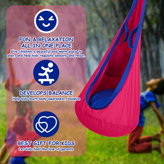 Kids Pod Swing Seat Child Hanging Hammock Chair with Inflatable Pillow - Pink and Blue