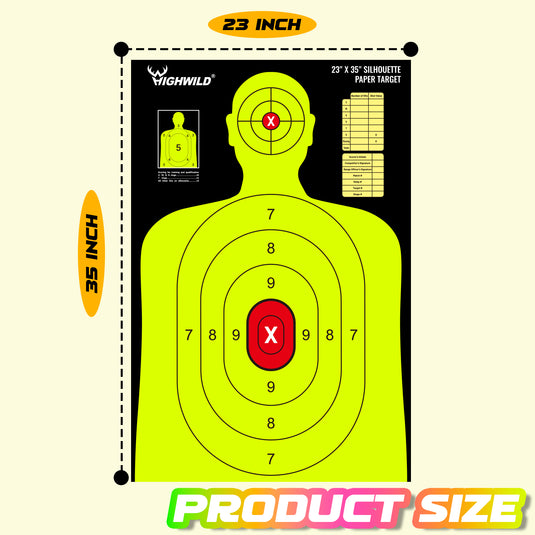 23X35 Inch Shooting Range Silhouette Paper Target - 5 Fluorescent Colors