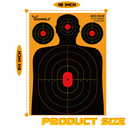 Silhouette Splatter Paper Targets - Splash Effect of Multiple Colors - 18x24 Inch