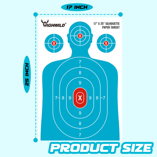 Shooting Range Silhouette Paper Target - 17X25 Inches (White & Light Blue)