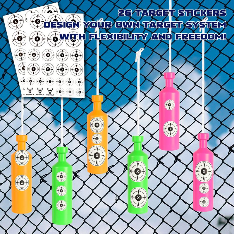 Load image into Gallery viewer, Plastic Bottle Targets for Shooting - with Hanging Rope and Foldable Storage Rack (Orange/Green/Pink)
